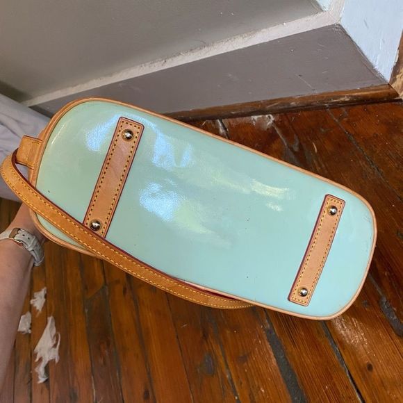 Dooney & Bourke Pebble Grain Zip Zip Satchel, Patent Leather Seafoam Green Purse - Picture 7 of 13